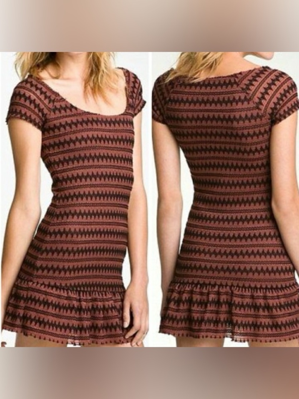 Free People Brown & Black Striped Mini Knit Dress